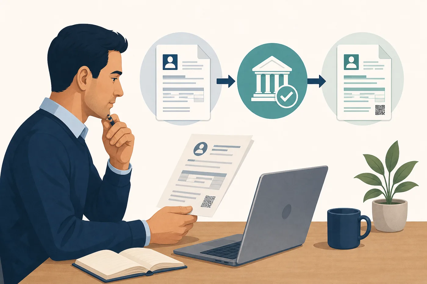 Persona revisando una constancia fiscal antes y después de actualizar sus datos
