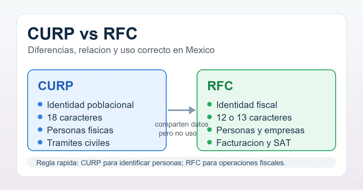 Infografía comparativa CURP vs RFC en México