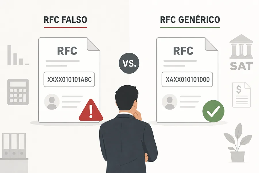 Comparación editorial entre RFC falso y RFC genérico para decidir qué usar