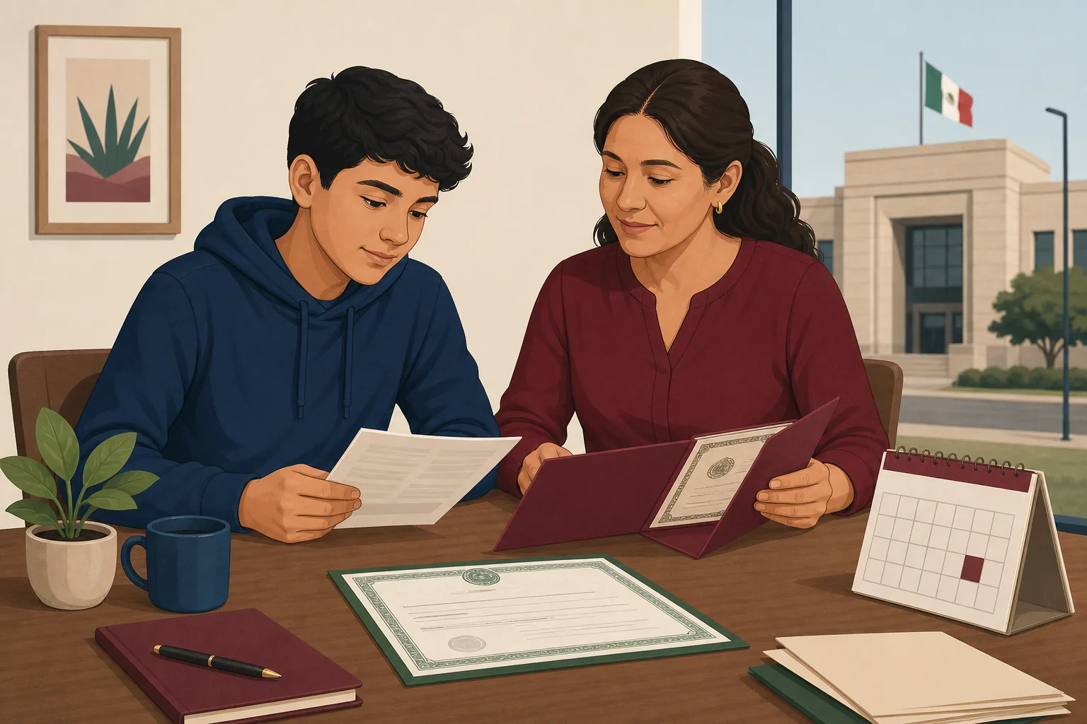 Madre y adolescente preparando documentos para solicitar el RFC