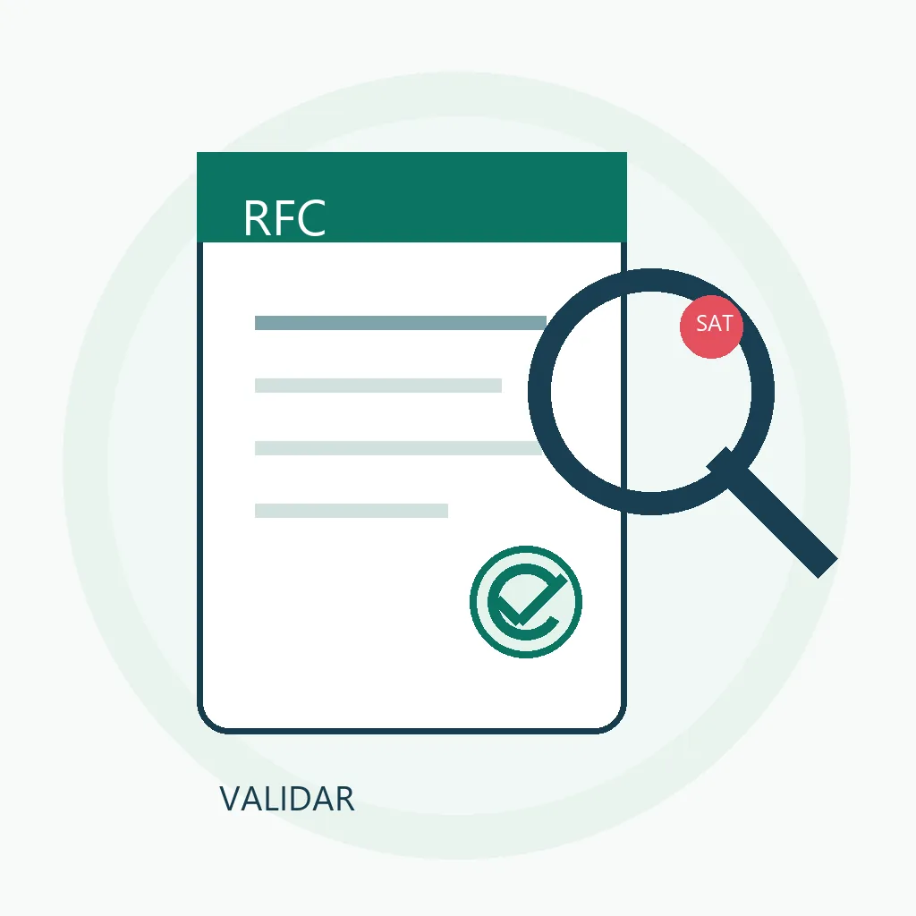 Documento RFC revisado con una lupa y una marca de verificación